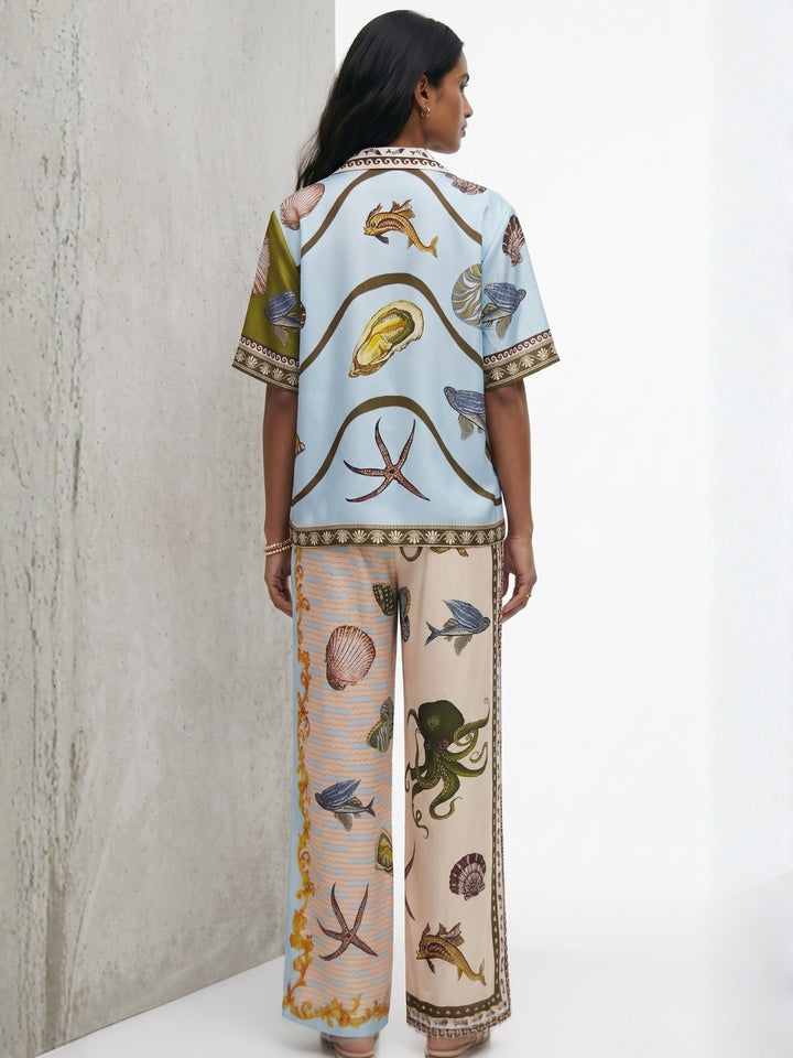 Multi Abstract Printed Shirt And Pant Set