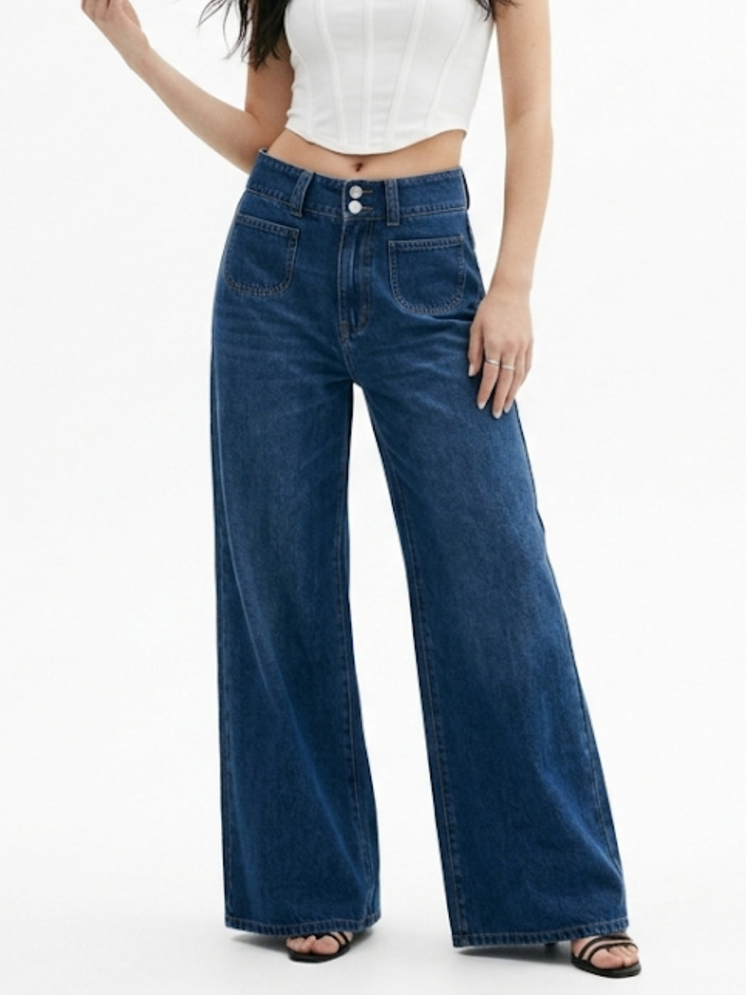Blue High Waist Wide Leg Jeans