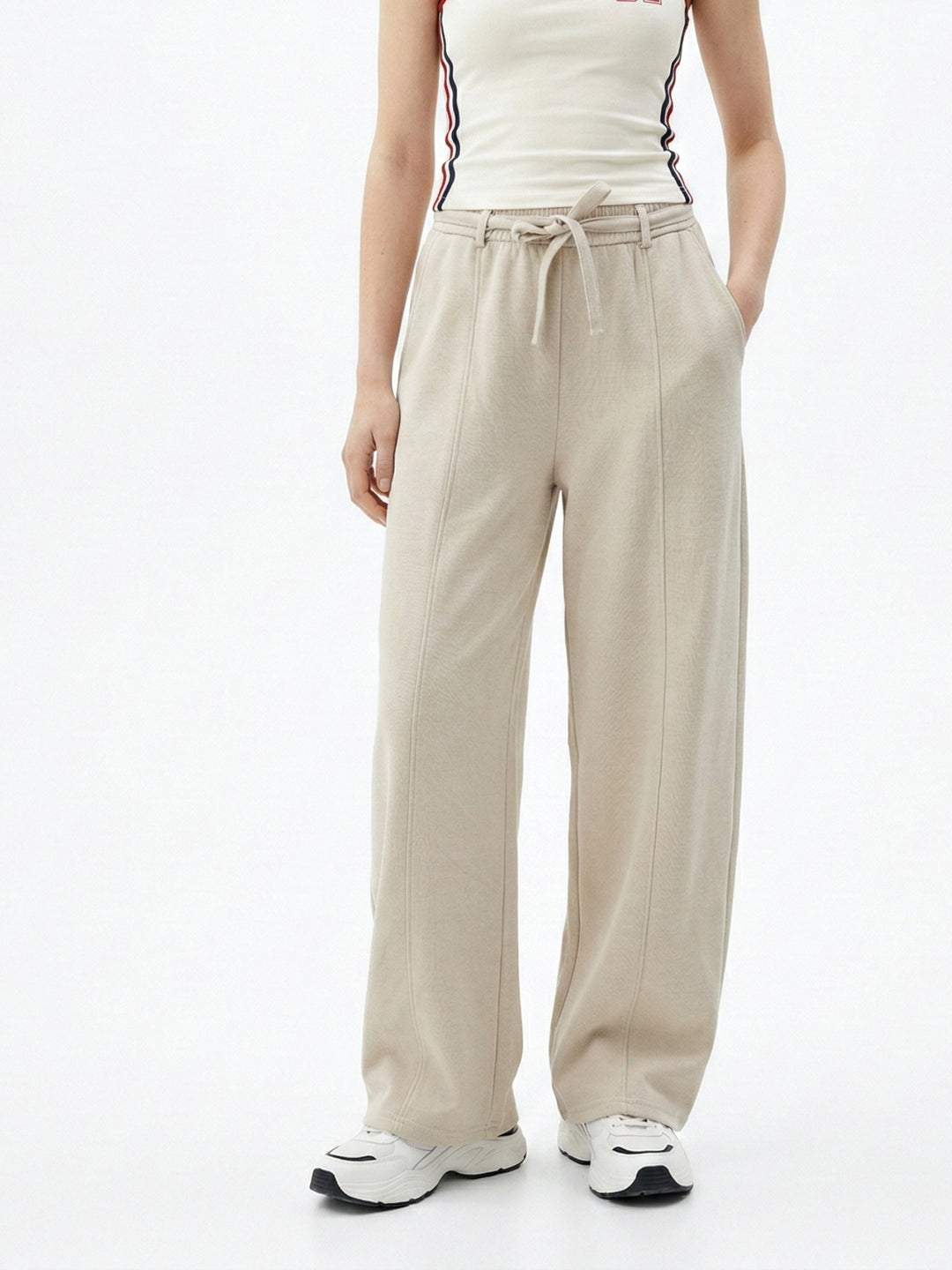 Beige High Waist Baggy Pant