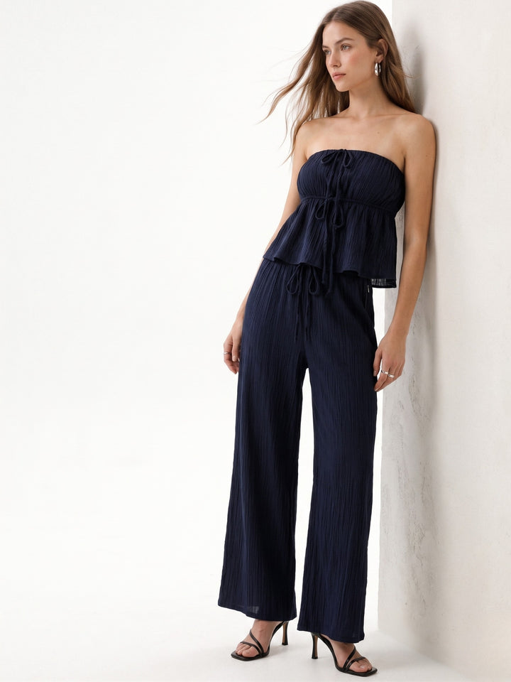 Navy Blue Off Shoulder Top And Pant Set