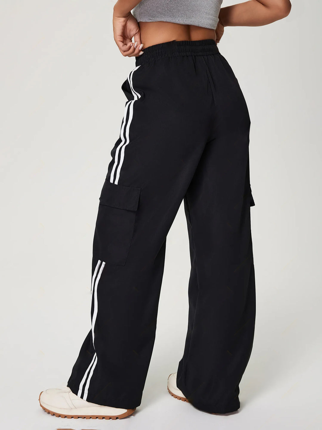 Black Contrast Striped Cargo Jogger