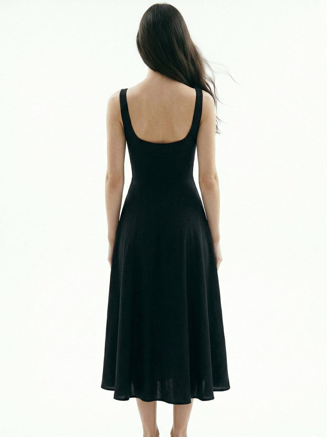 Black Square Neck Flared Dress