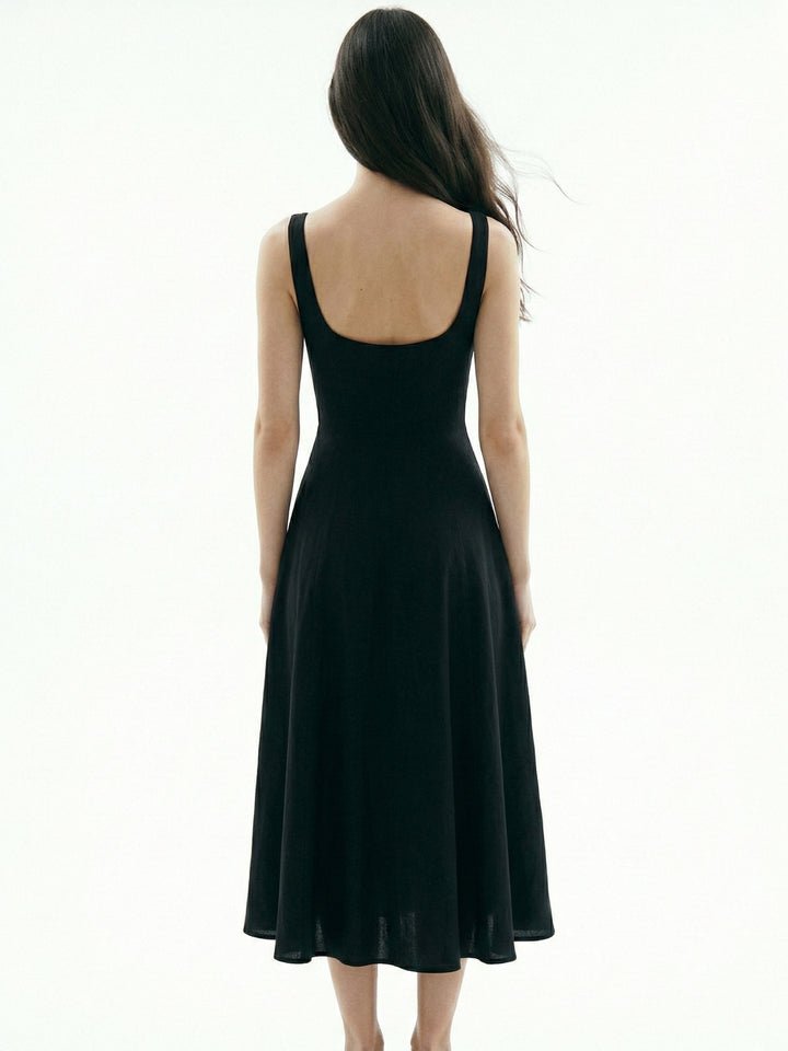 Black Square Neck Flared Dress