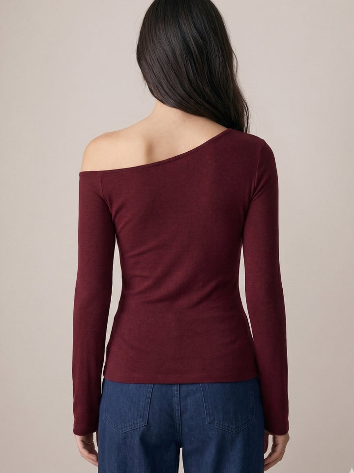 Maroon Off-Shoulder Fitted Full Sleeved Top