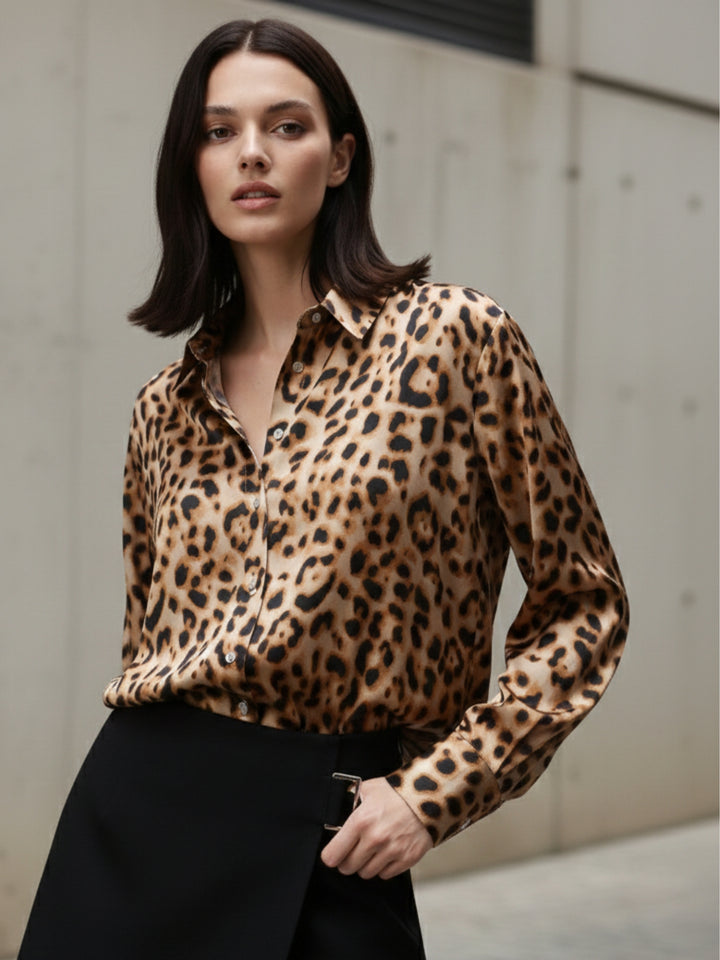 Brown Printed Satin Shirt