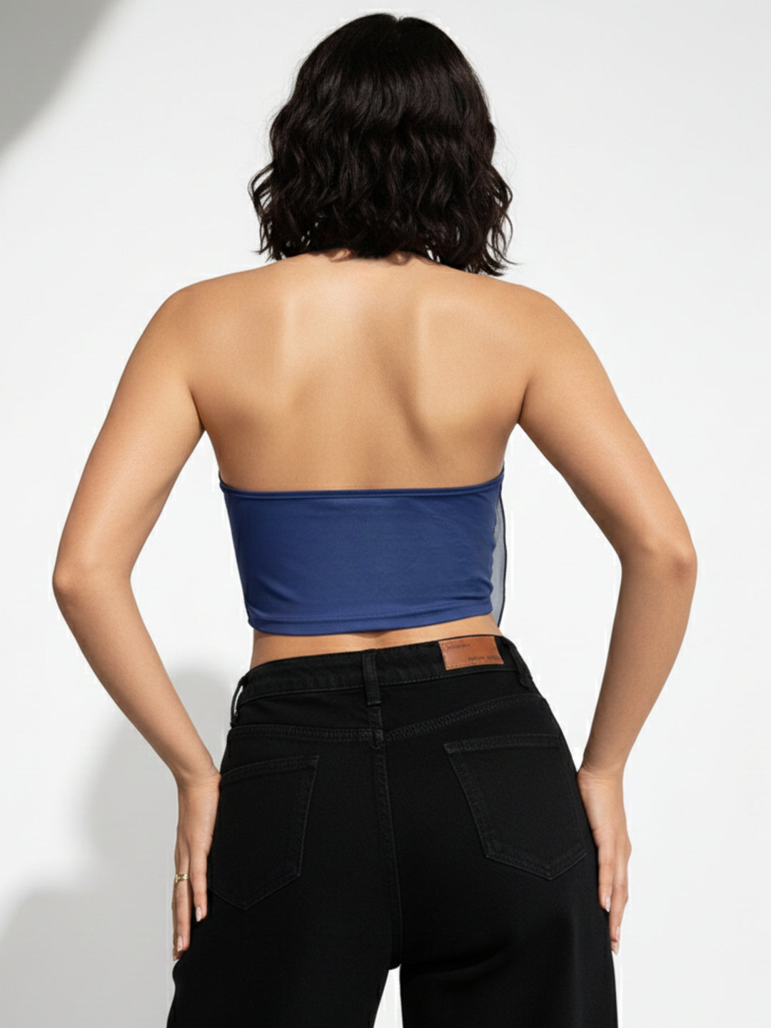 Blue Printed Cowl Neck Halter Camisoles