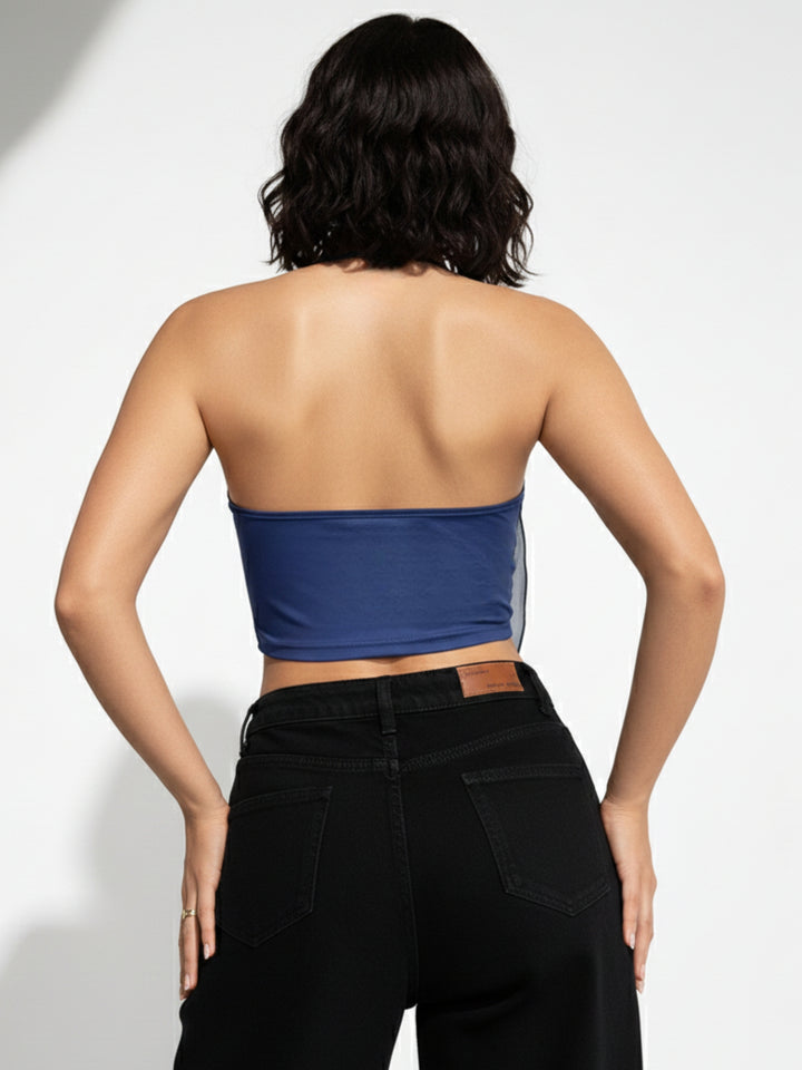 Blue Printed Cowl Neck Halter Camisoles