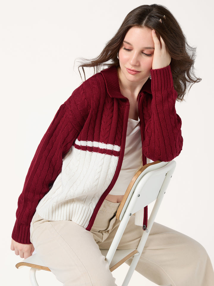 Red Colourblock Chunky Cardigan