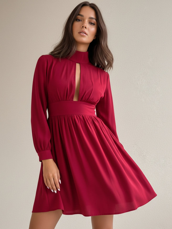 Red Bishop Sleeve Waist Fitted Dress