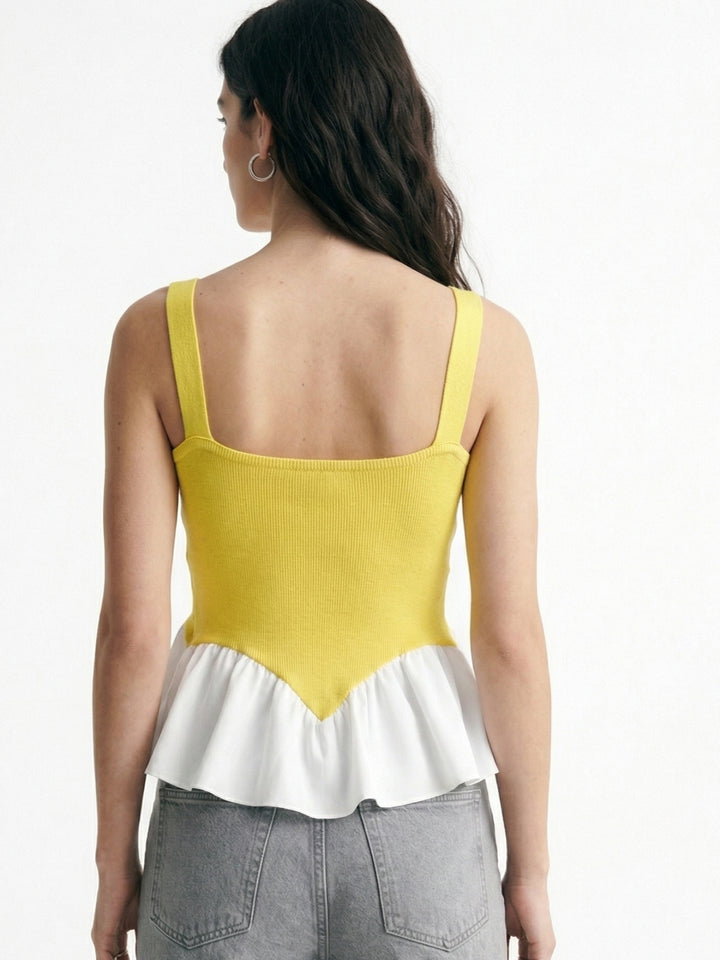 Yellow Tank Top With Bubble Hem