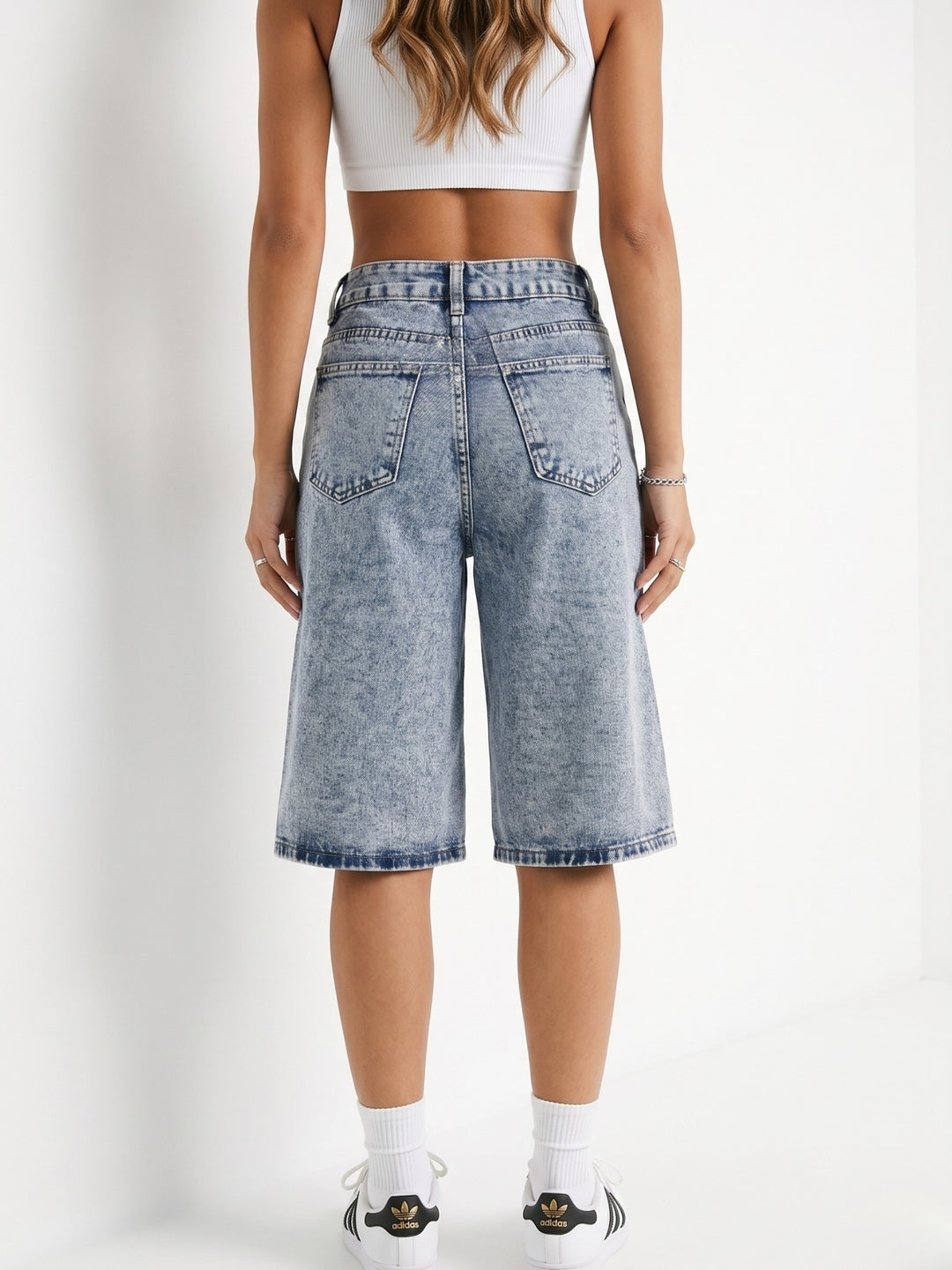 Light Blue Studded Bermuda Shorts