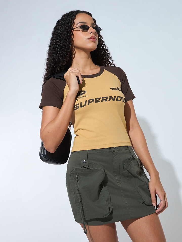 Beige Crew Neck Graphic Tshirt