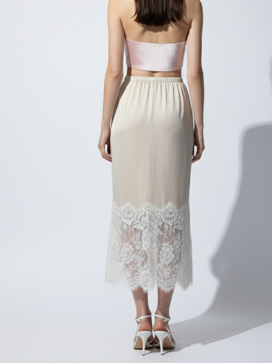 Cream Maxi Skirt With Lace Inserts