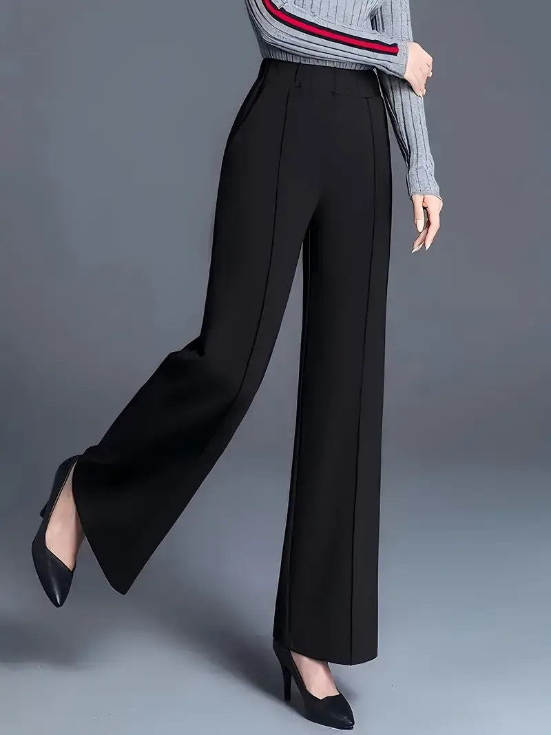 Black Solid Wide Leg Pant