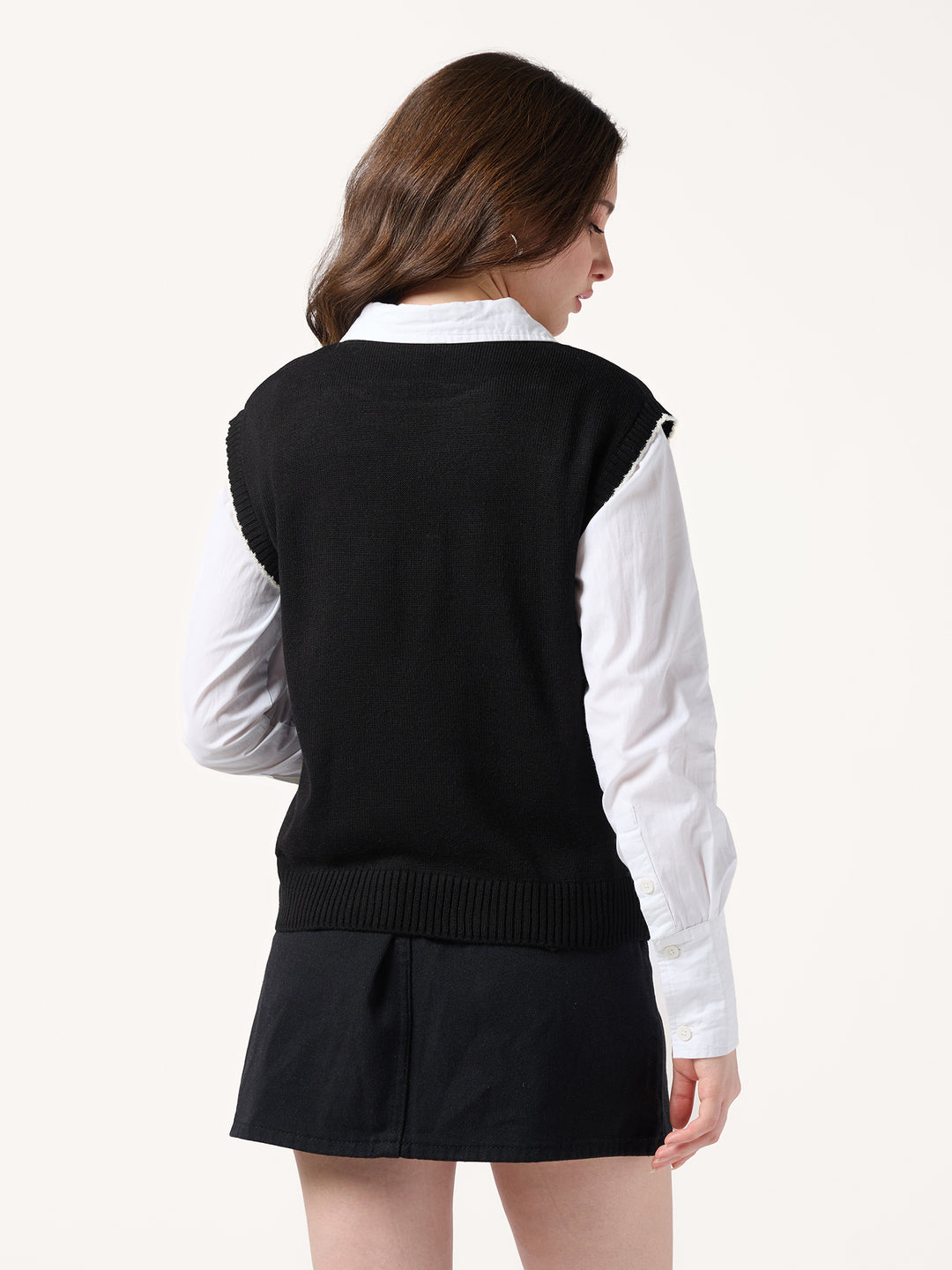 Black Sleeveless Contrast Rib Sweater