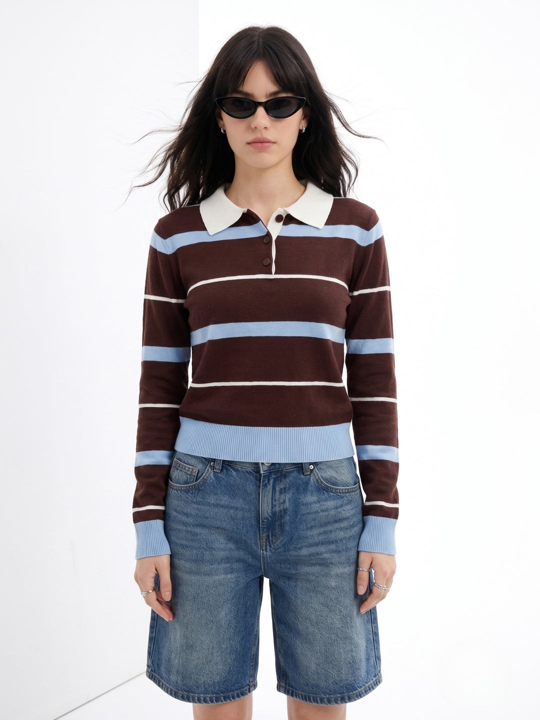 Brown Striped Polo Sweater