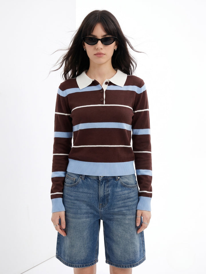 Brown Striped Polo Sweater