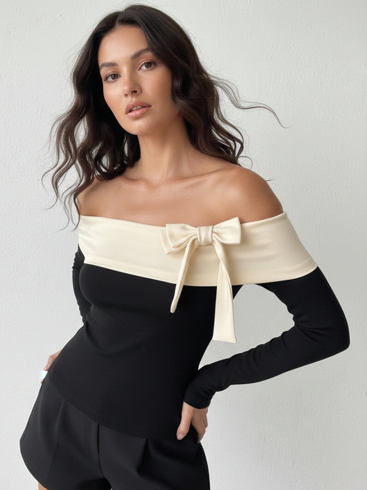 Black Off Shoulder Bow Detail Top