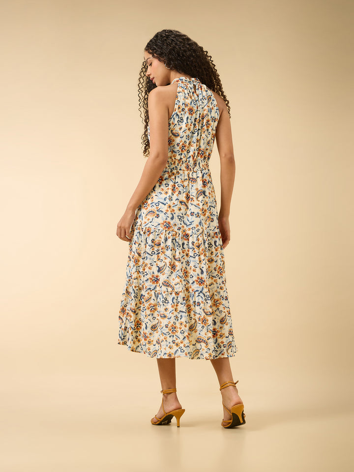 Multi Halter Neck Gathered Dress