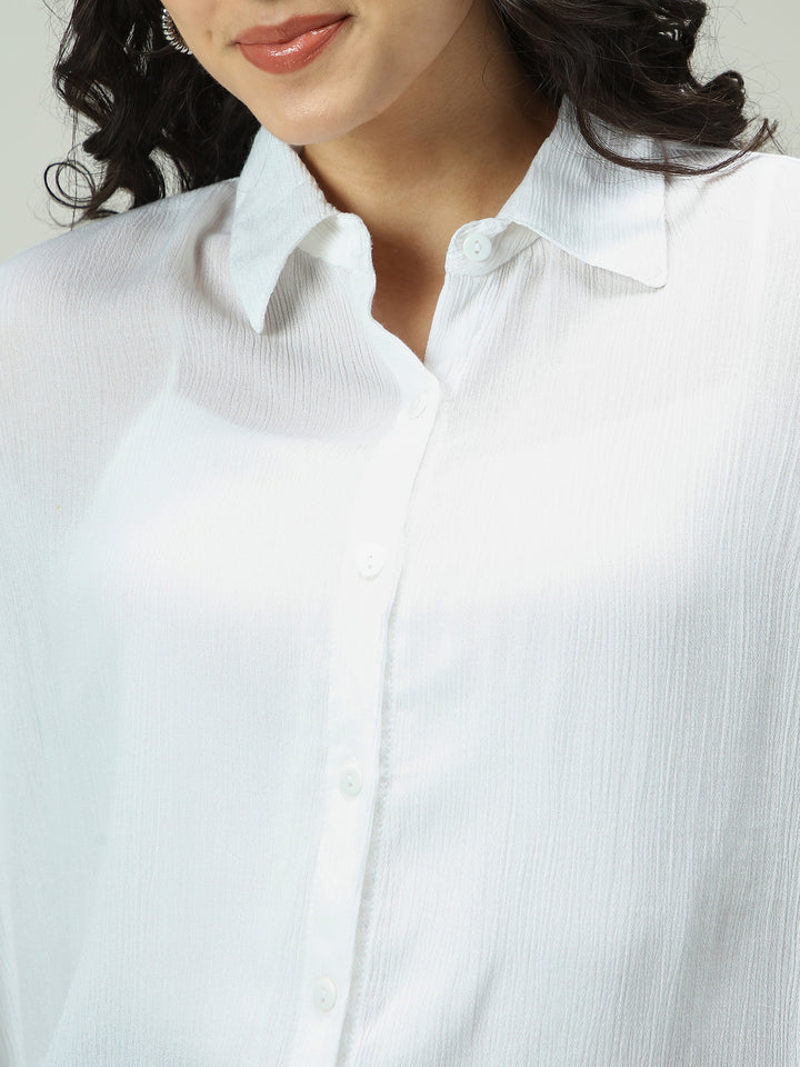 White Solid Flowy Shirt