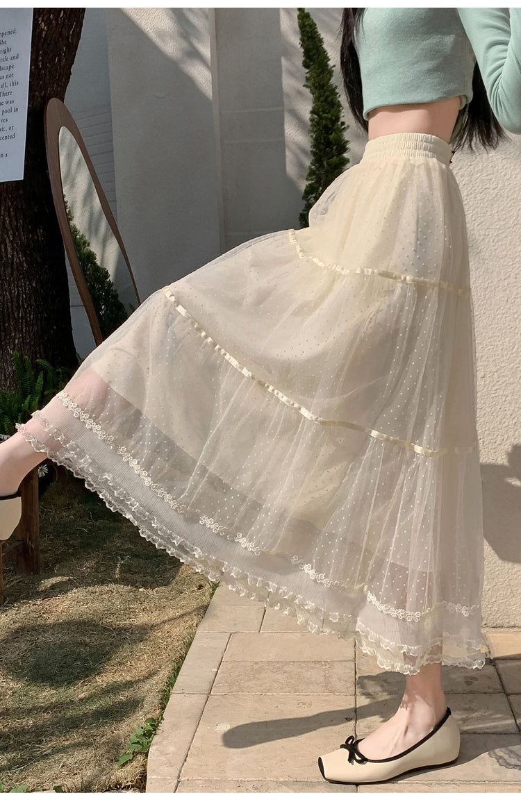 Cream Solid Tiered Skirt With Tonal Scrunched Frills