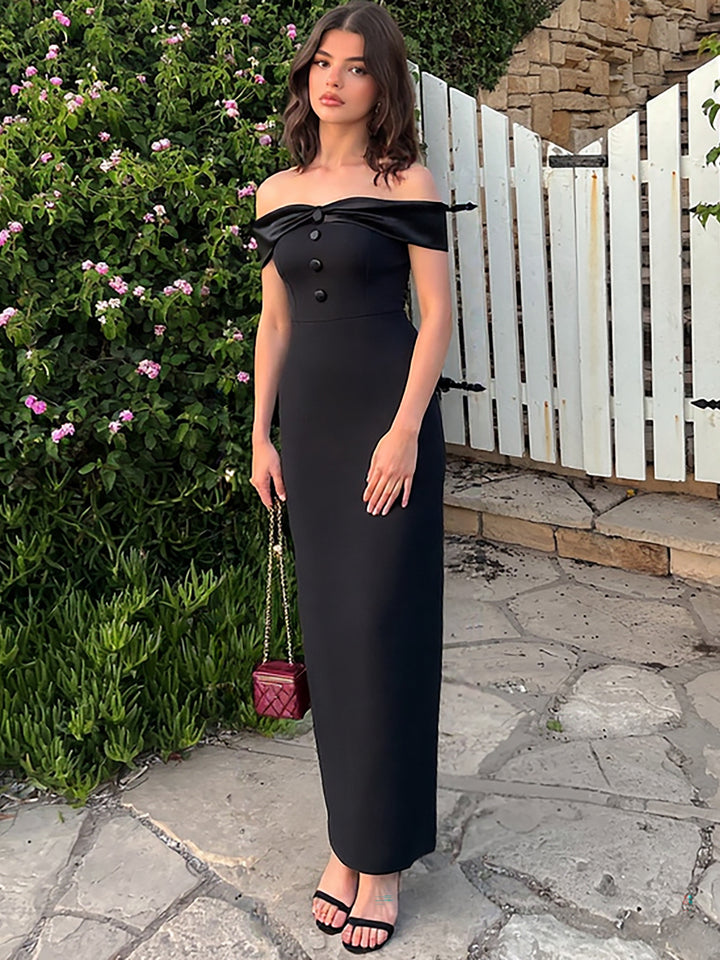 Black Off Shoulder Fitted Dress