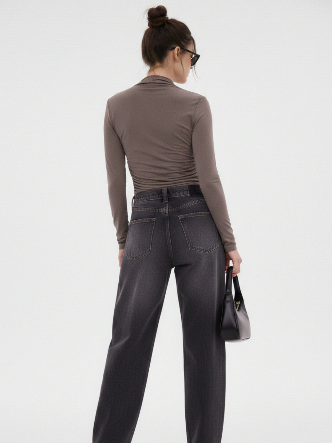 Brown One Side Ruched Fitted Top