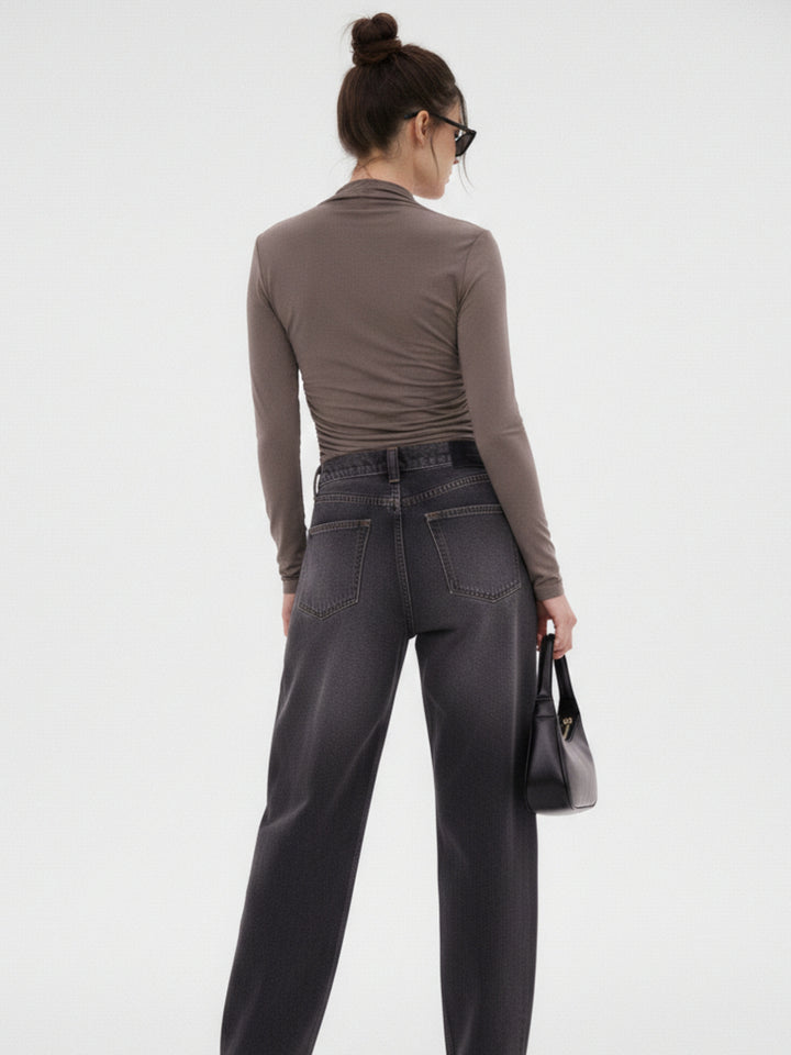 Brown One Side Ruched Fitted Top