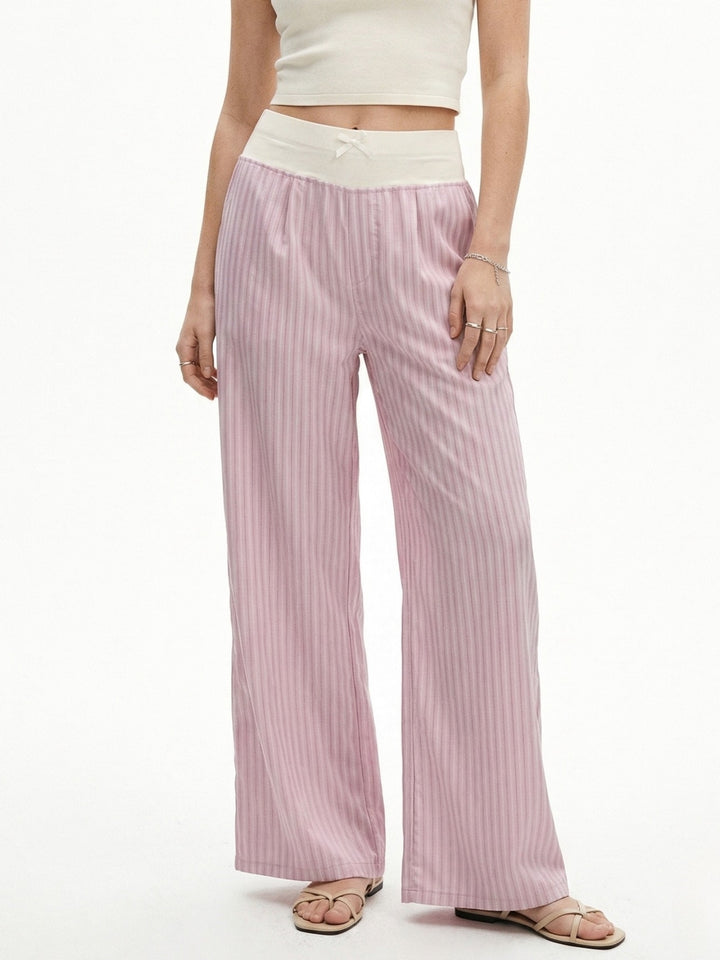Pink Contrast Waist Band Striped Pant