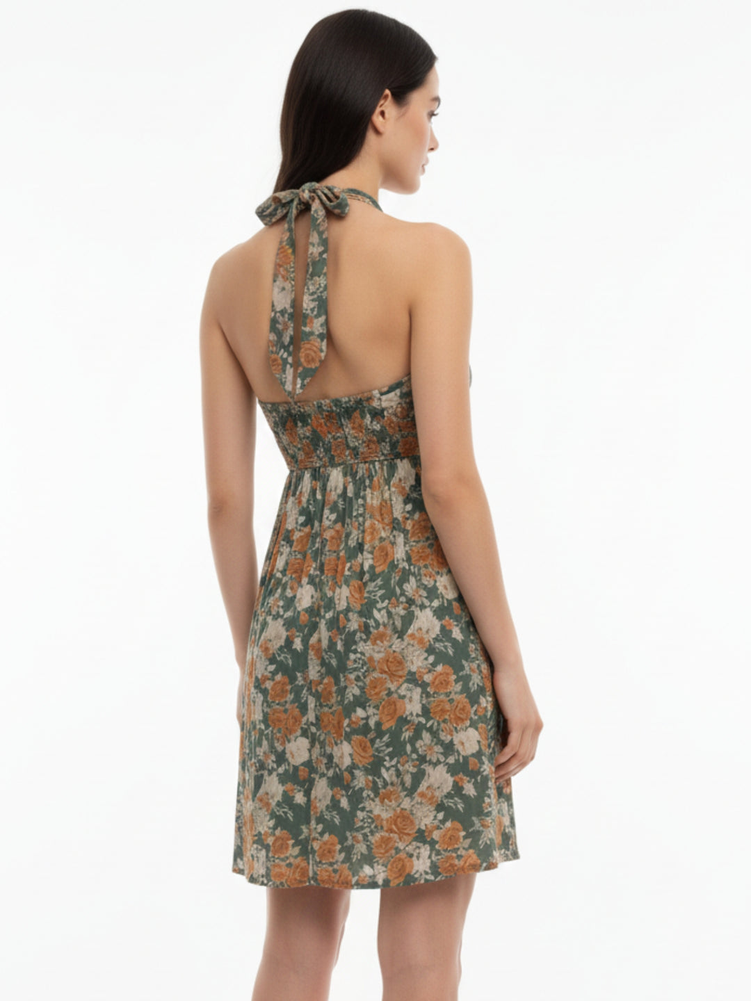 Multi Cross Halter Neck Printed Dress