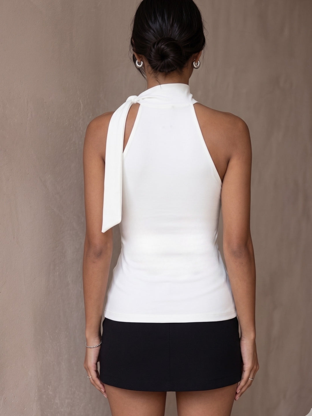 White Neck Tie-Up Top