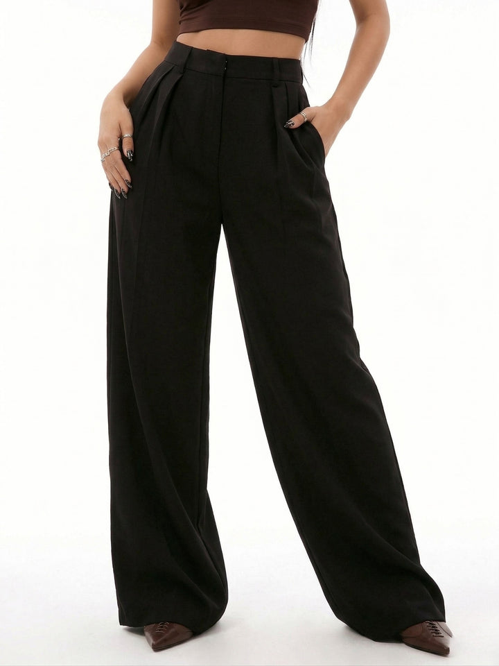Black High Waist Solid Trousers