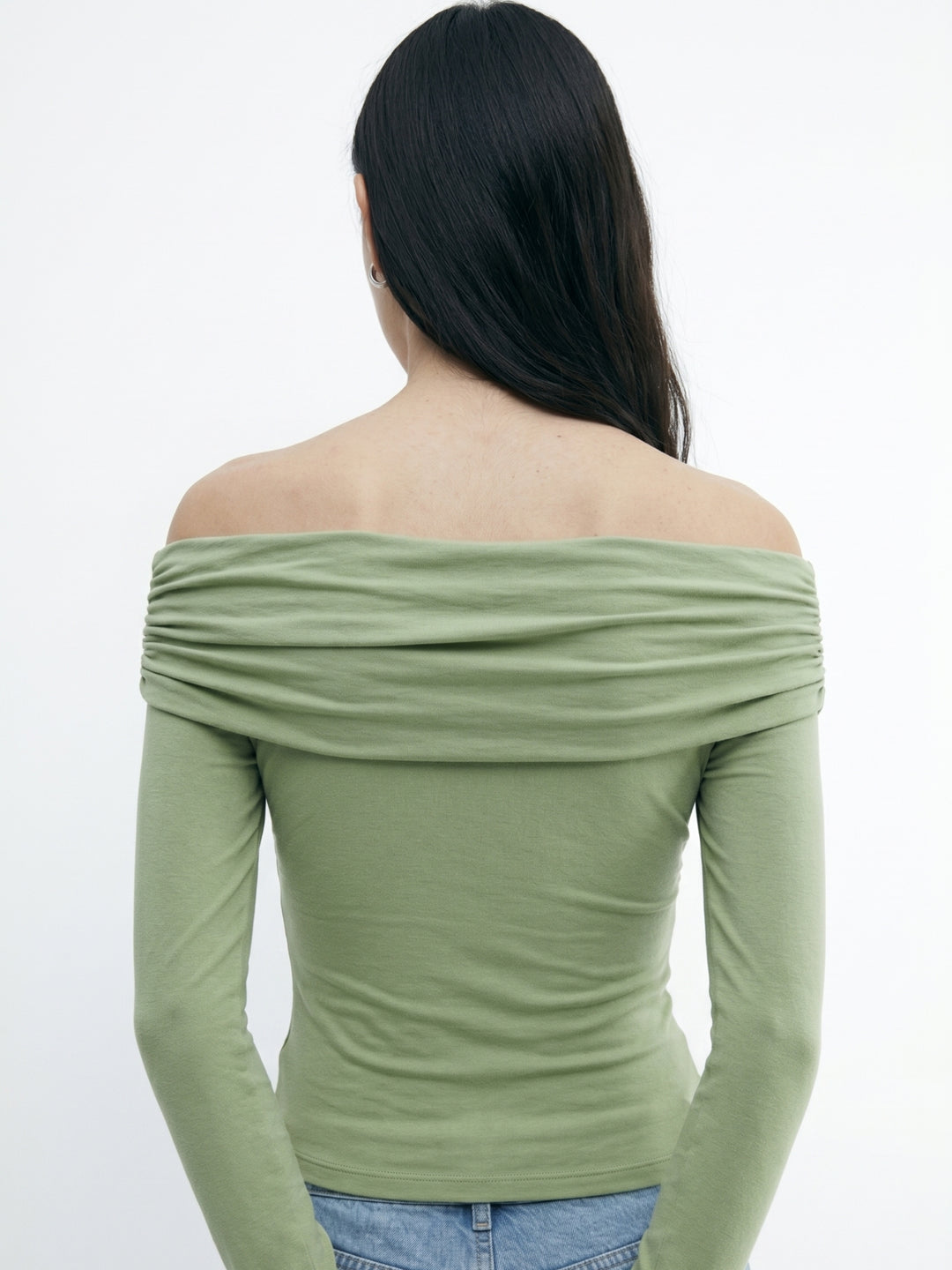 Olive Cross Front Off Shoulder Fitted Top