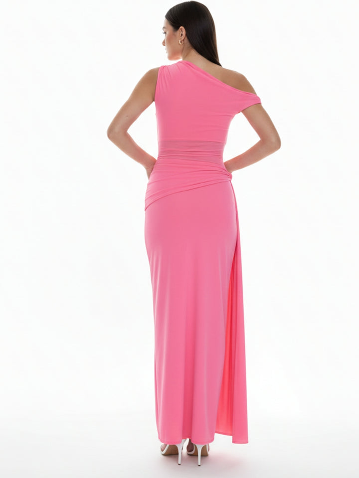 Pink Off Shoulder Waist Detail Dress