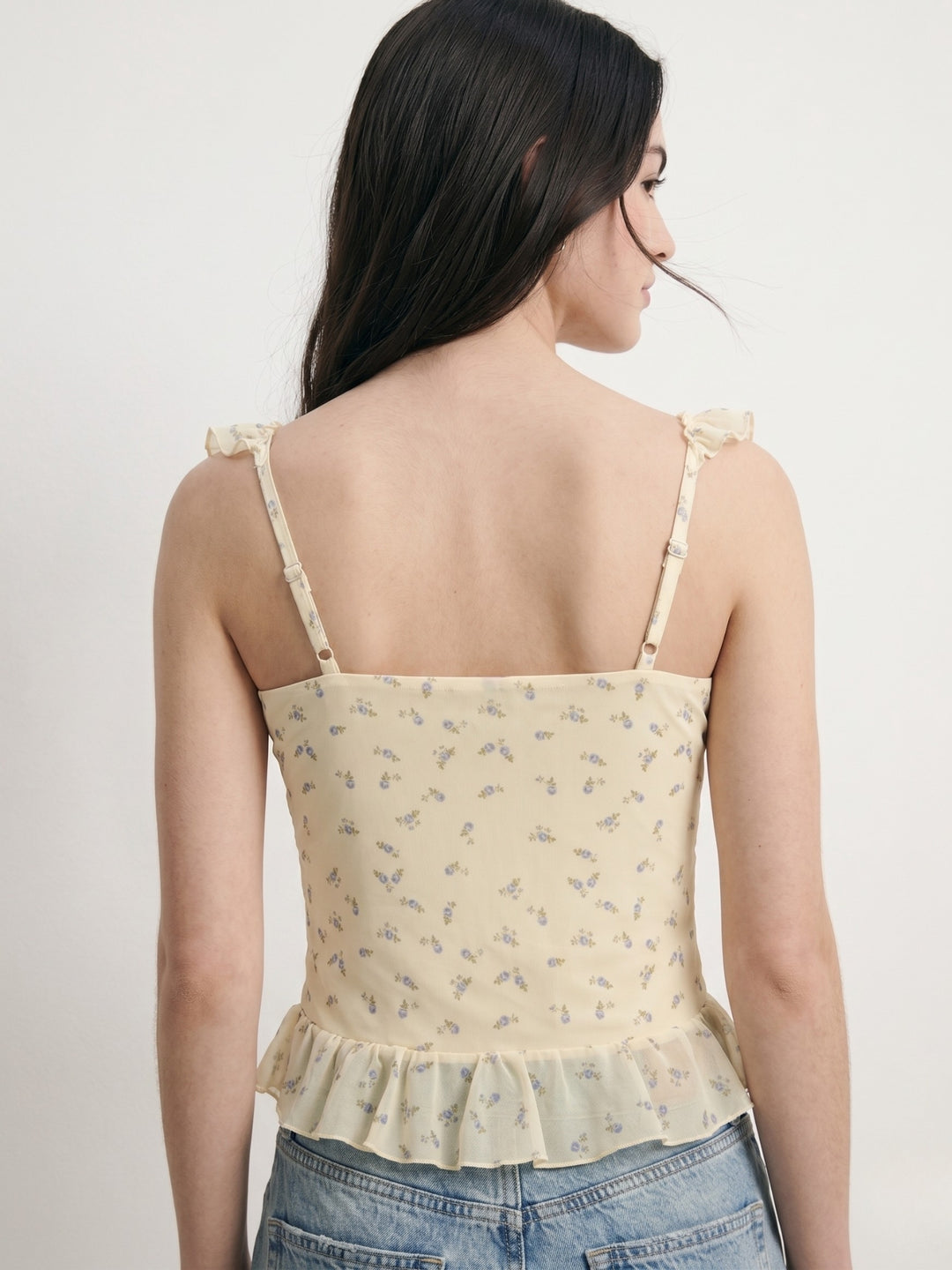Yellow Ruffle Detail Floral Print Top