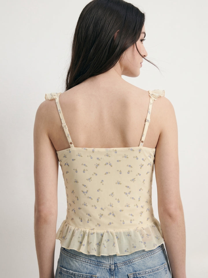 Yellow Ruffle Detail Floral Print Top