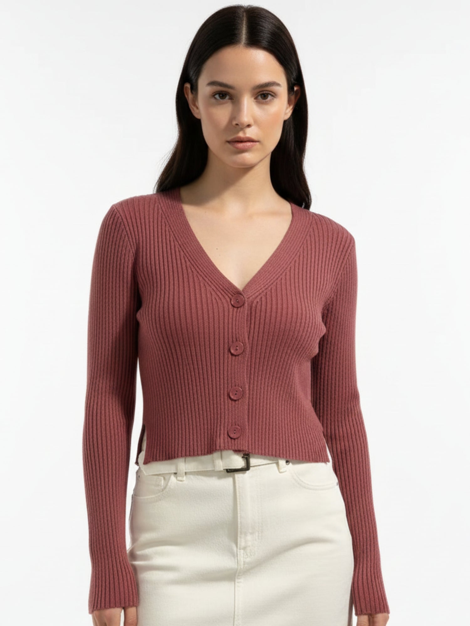 Maroon Full Sleeve Buttoned Cardigan