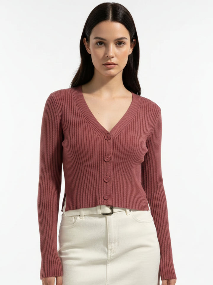 Maroon Full Sleeve Buttoned Cardigan