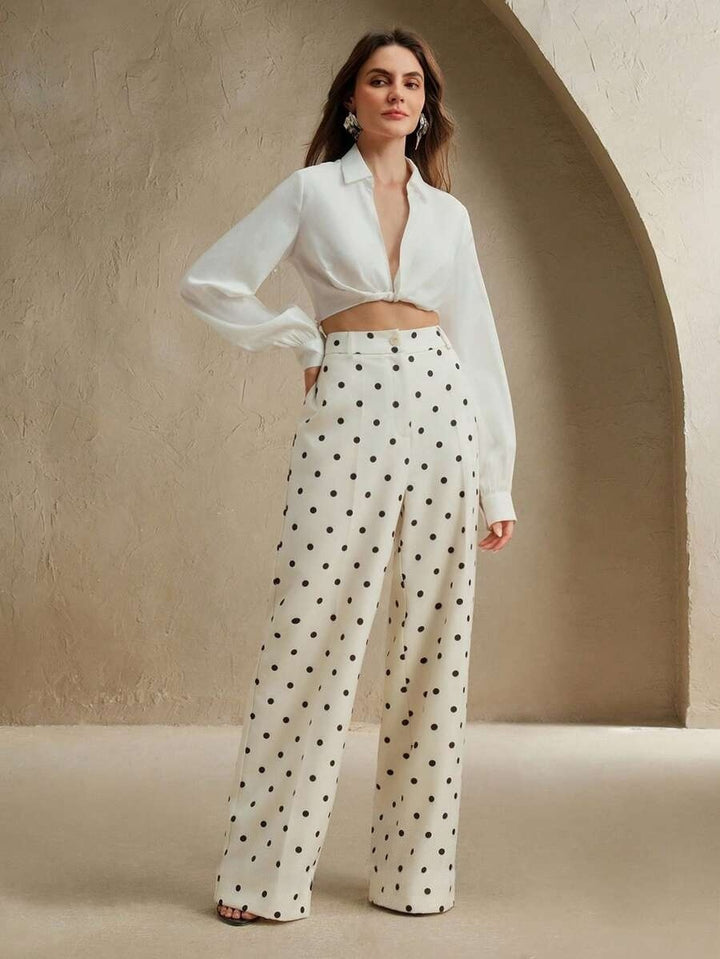 White High Waist Polka Printed Pant
