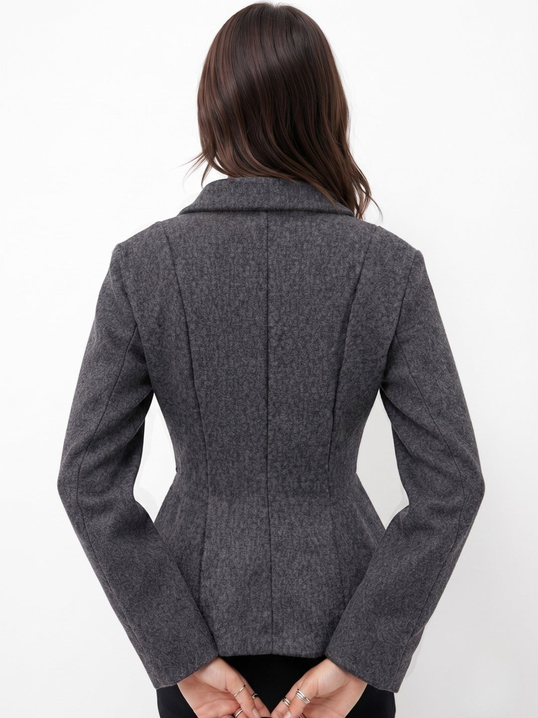 Charcoal Peplum Styled Button Down Coat