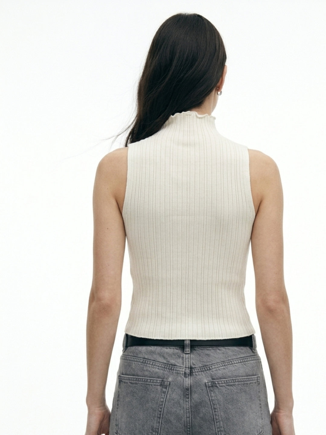 Cream High Neck Tank