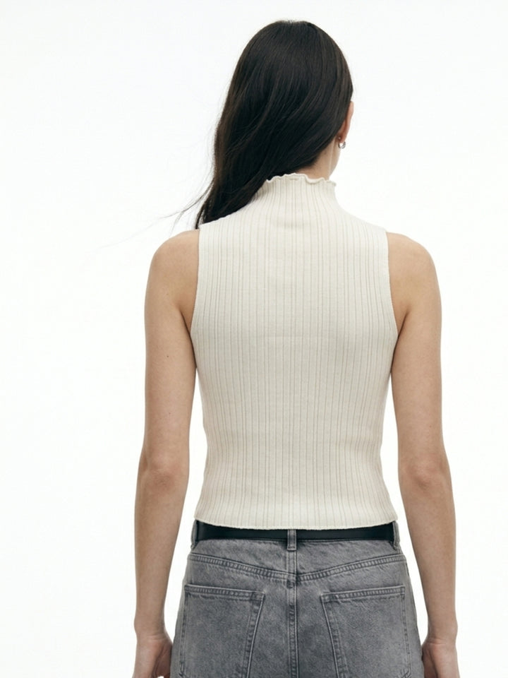 Cream High Neck Tank