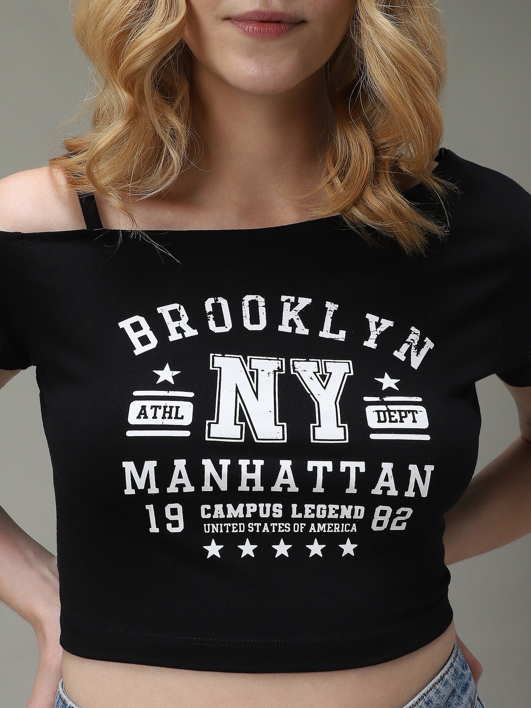 Black Cold Shoulder Boxy Top