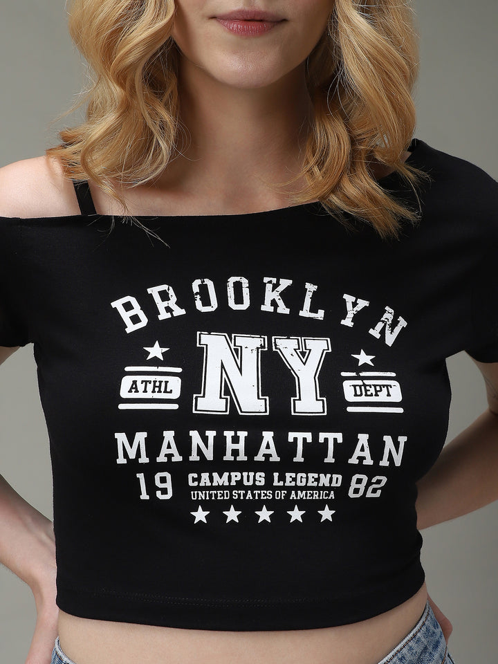 Black Cold Shoulder Boxy Top