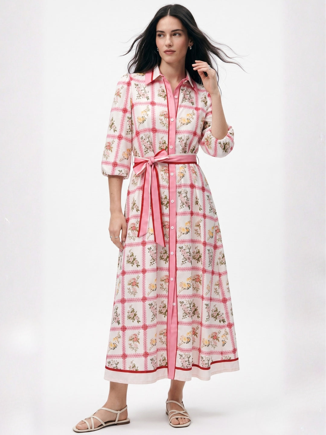 Off White Printed Waist Tie-Up Dress