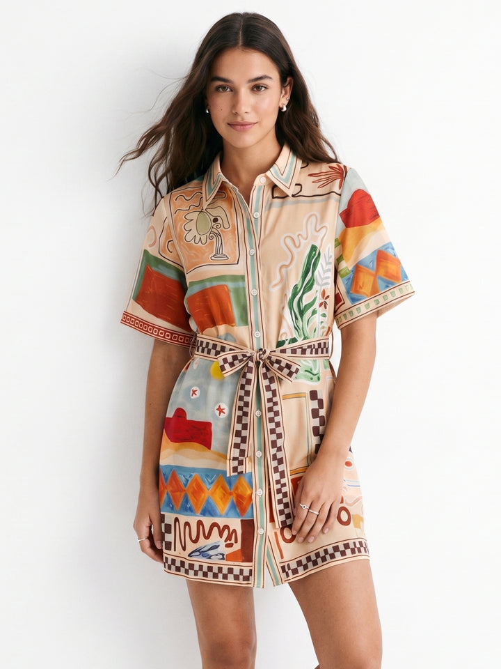 Multi Waist Tie-Up Printed Dress
