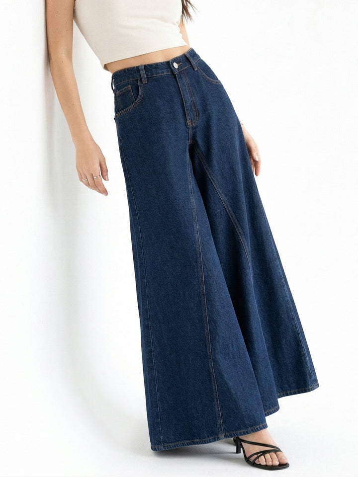 Navy Blue Ultra Wide Washed Denim