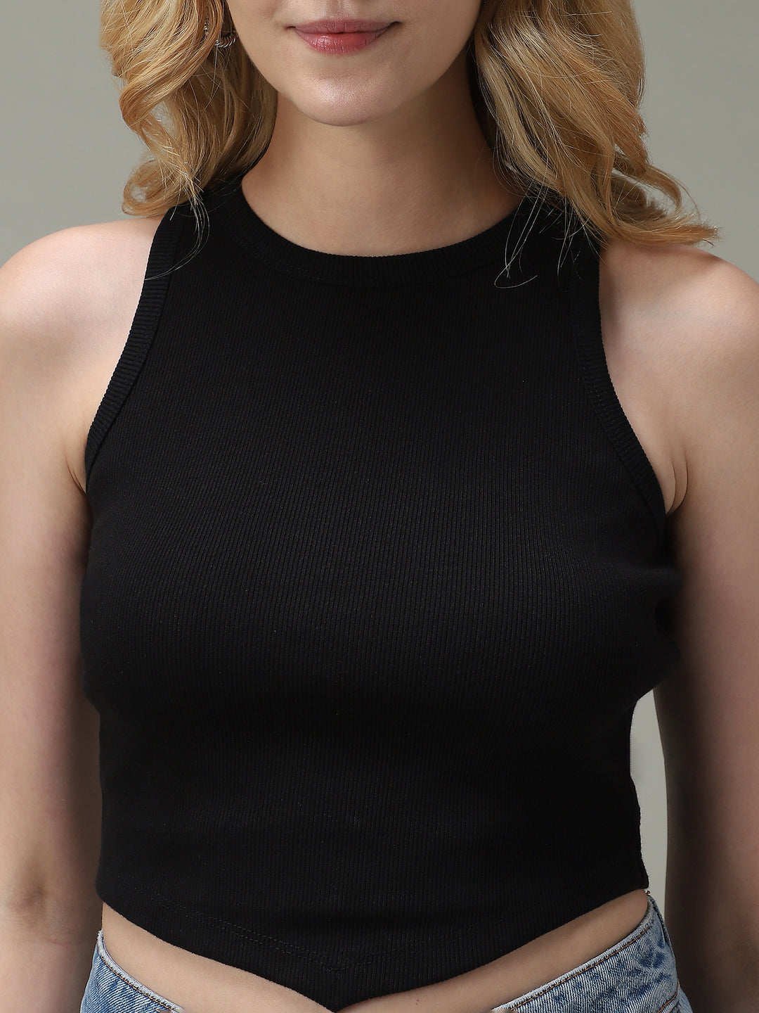 Black Assymetric Hem Tank Top