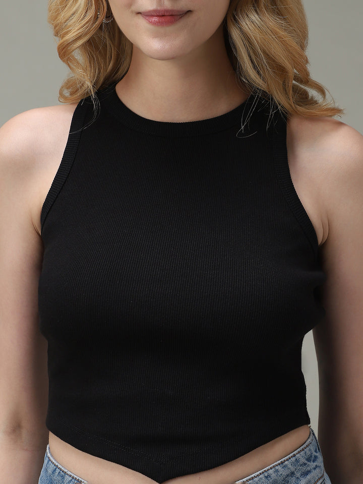 Black Assymetric Hem Tank Top