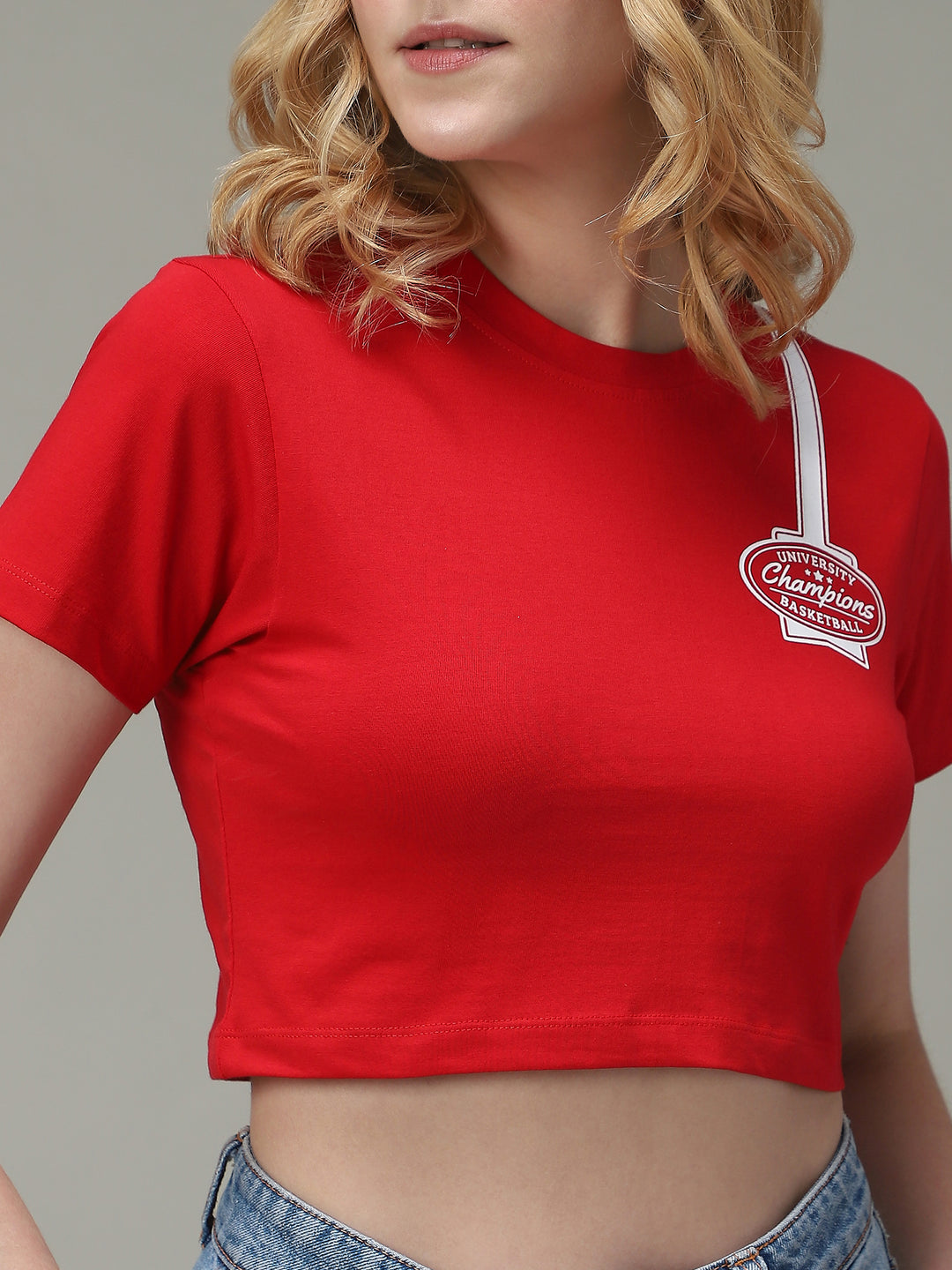 Red Varsity Graphic Cropped T-Shirt